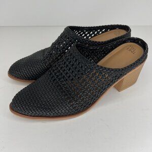 Time and True Memory Foam Solid Black Woven Block Heel Womens Size 11 Mule Shoes